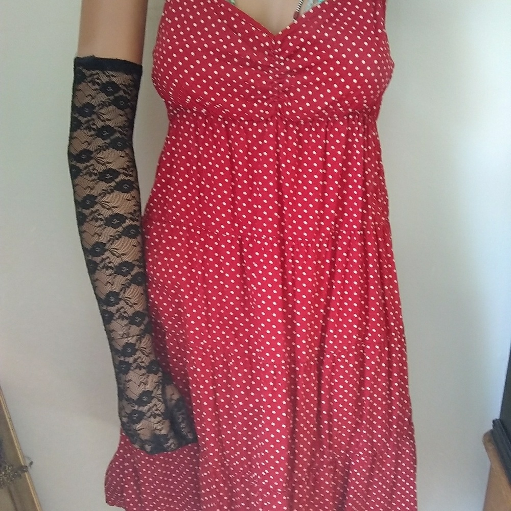 Red cute polka dot baby doll mini dress medium